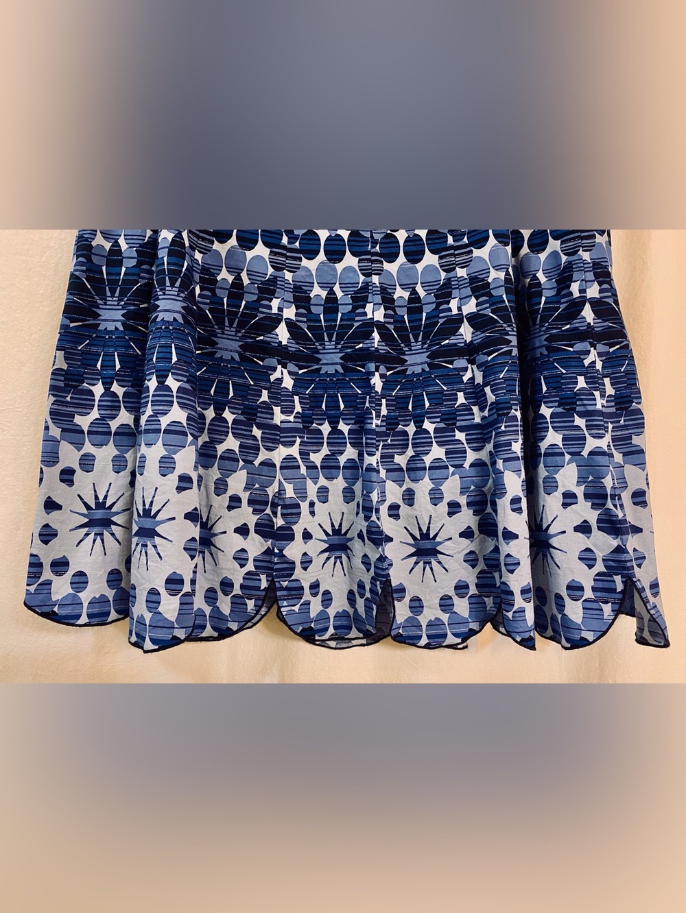 Coldwater Creek Blue & Grey 100% Cotton Skirt. Size XL. Scallop Edge. Lined EUC - Picture 6 of 9